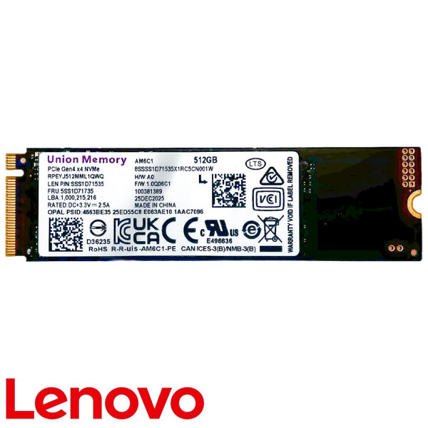512 GB Union Memory Lenovo SSD M.2 2280 PCIe NVMe Notebook PC - 4.0x4
