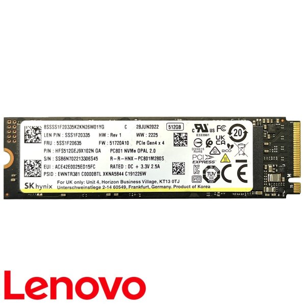 Lenovo 512GB M.2 NVMe Opal PCIe 2280 Gen 4.0x4 SSD SK Hynix